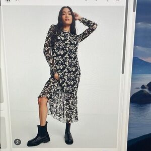 & Other Stories Recycled long sleeve floral mesh midi dress